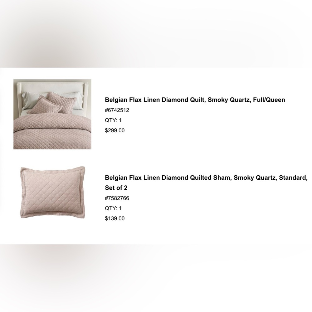 Pottery Barn Belgian Flax Linen Quilt in Smoky Quartz